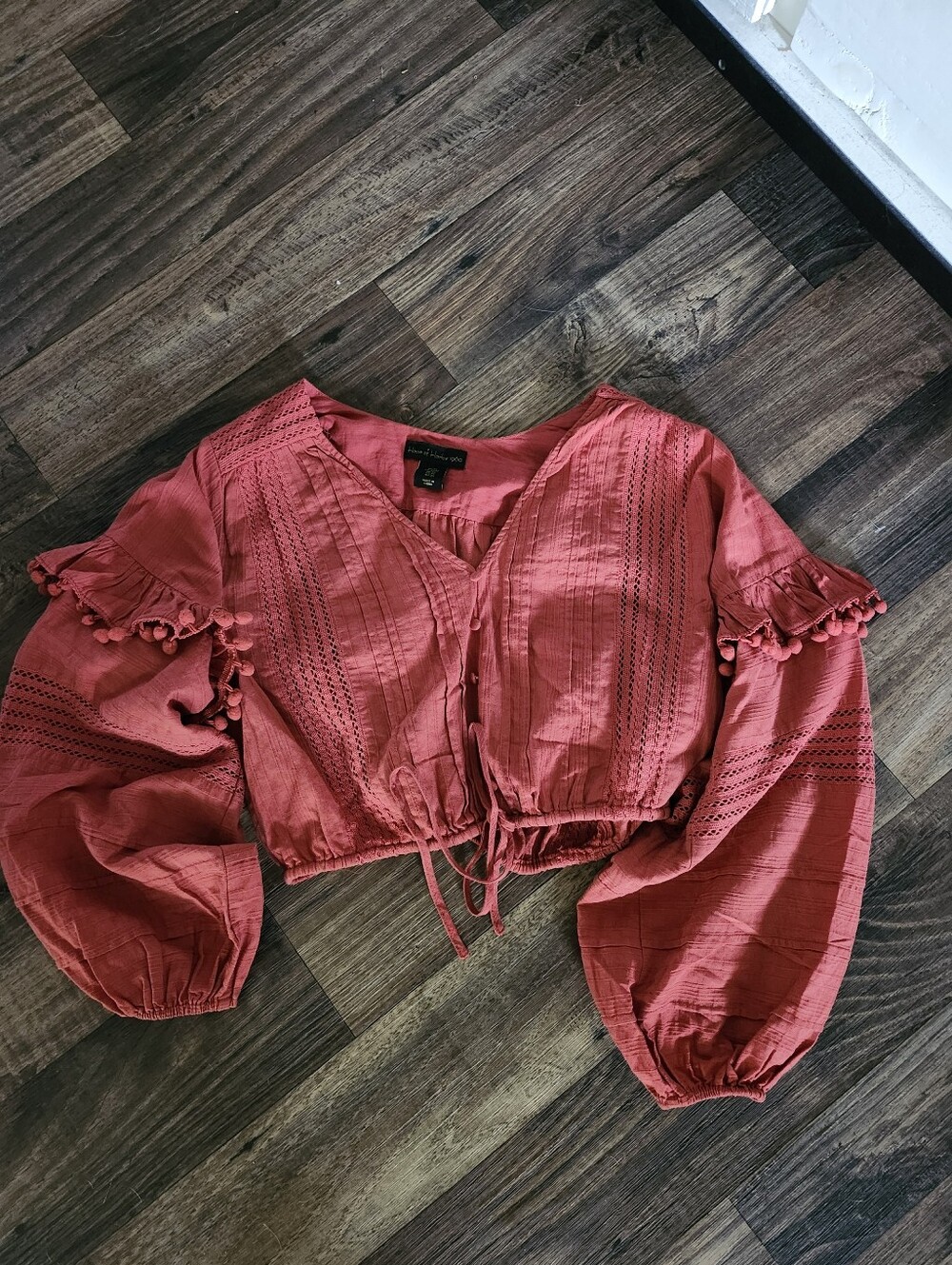 House Of Harlow Coral Pink Cropped Boho Peasant Top Xs